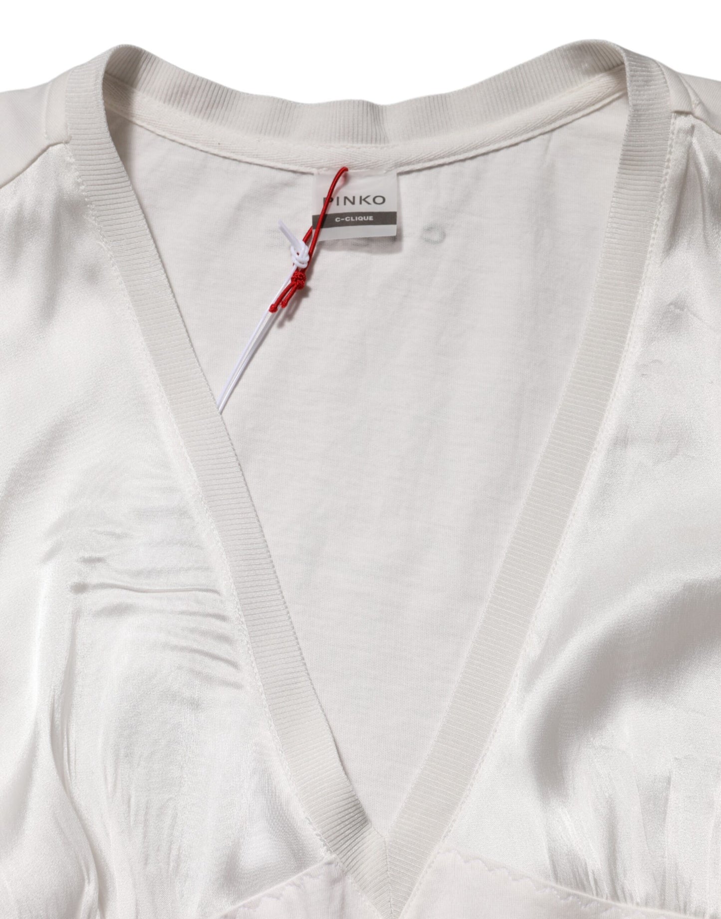 White Silk Blend Lace Trim Sleeveless V-Neck Women’s Top