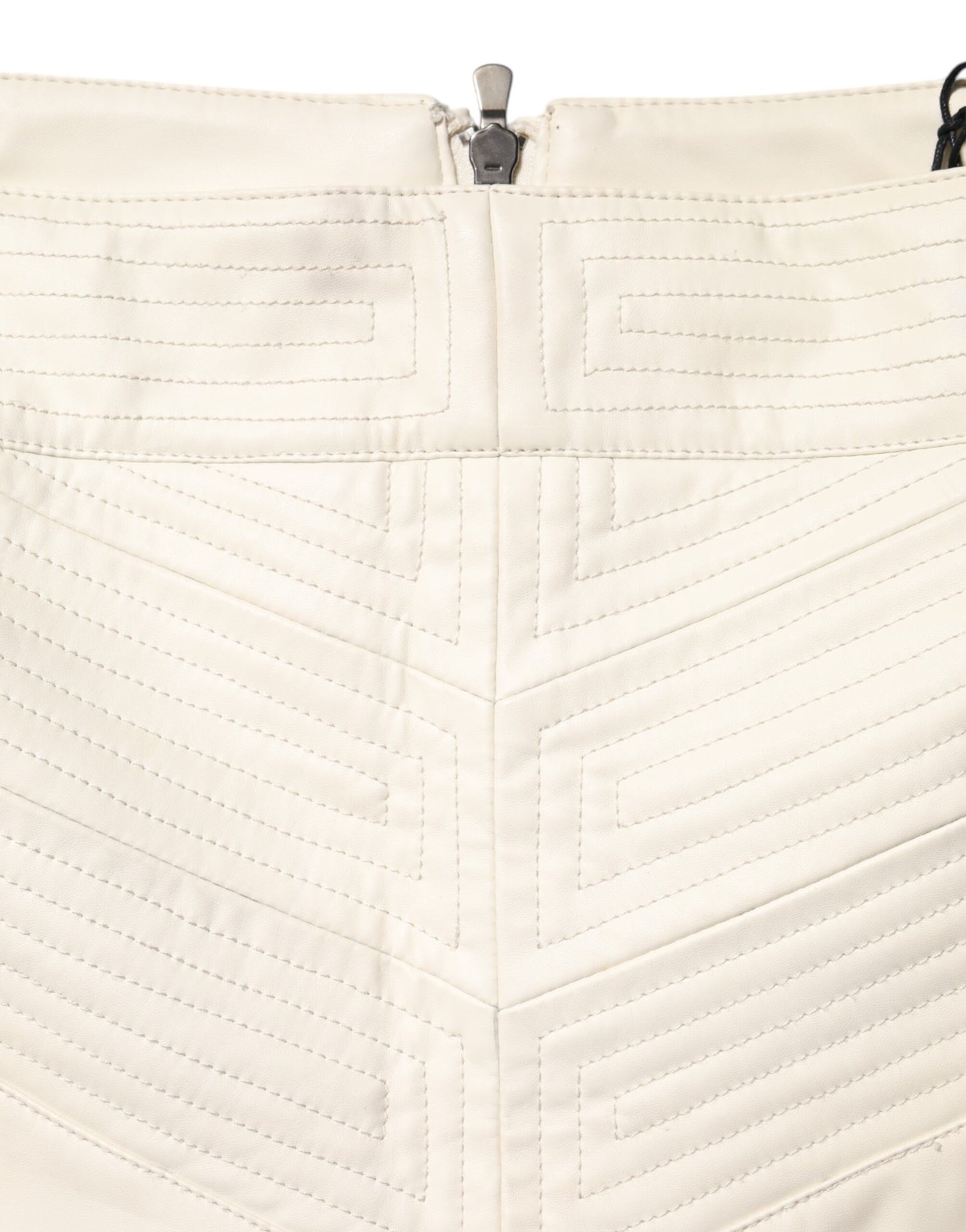 Beige Faux Leather Quilted Mini High Waist Women  Skirt