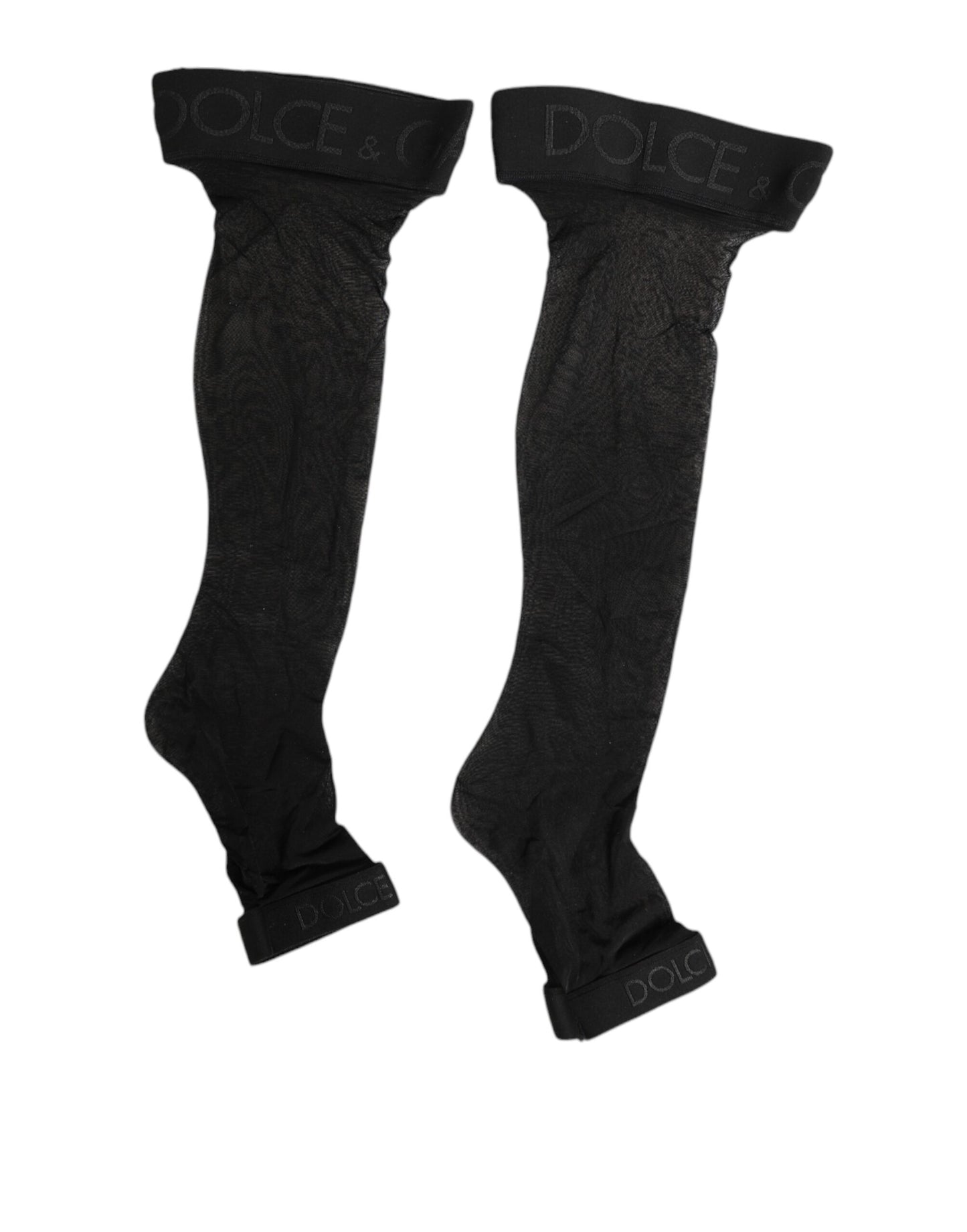 Black Sheer Nylon Logo Band Over-the-Knee Stocking Socks