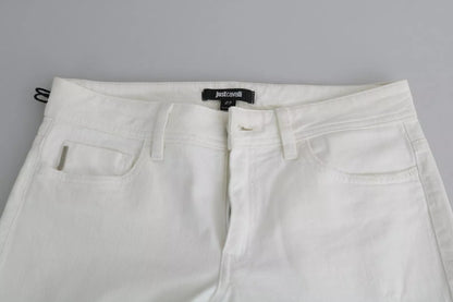 White Cotton Slim Fit Mid Waist Skinny Trouser Jeans