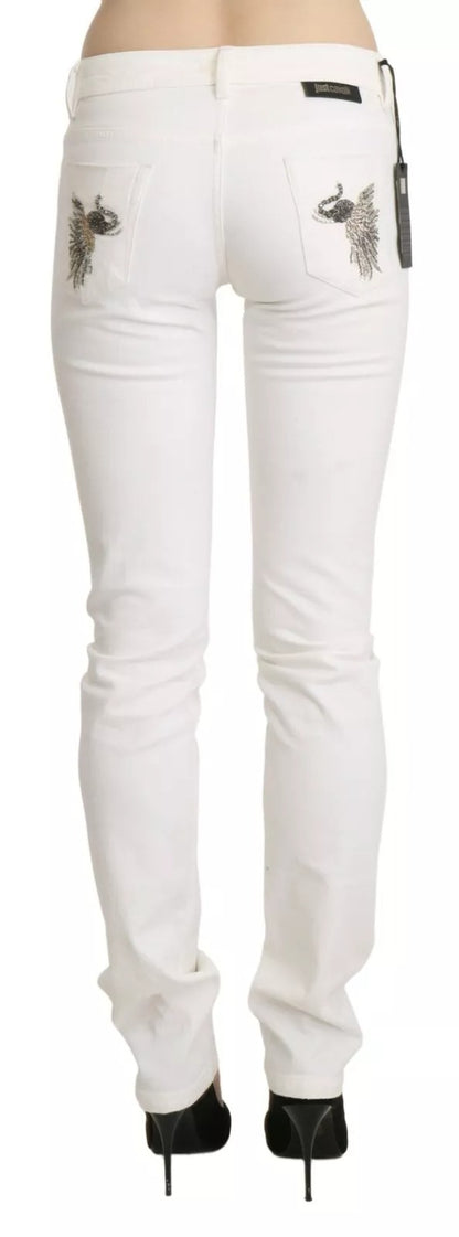 White Cotton Slim Fit Mid Waist Skinny Trouser Jeans
