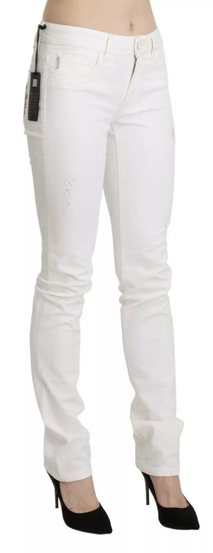 White Cotton Slim Fit Mid Waist Skinny Trouser Jeans