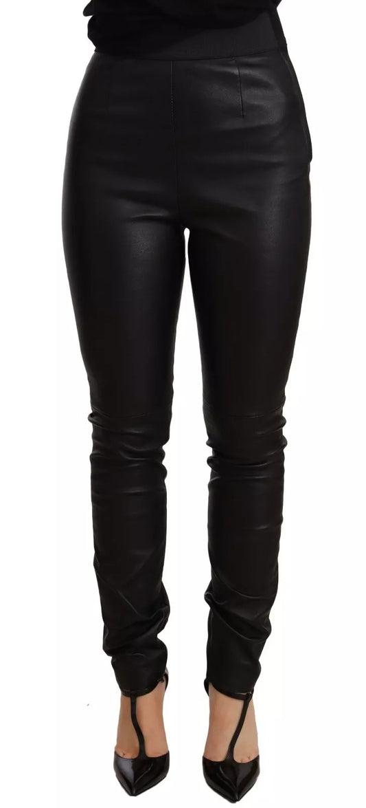 Black Leather Elastic Waist Trouser Pants