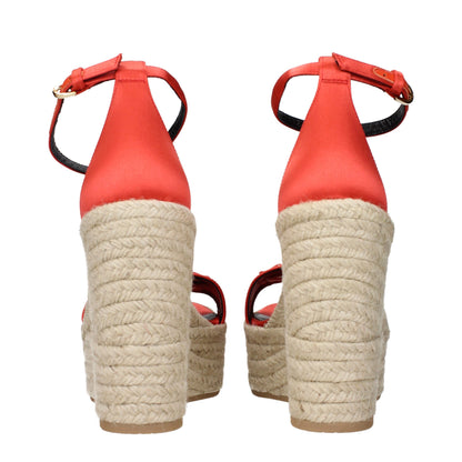 Orange Satin Wedges Sandals
