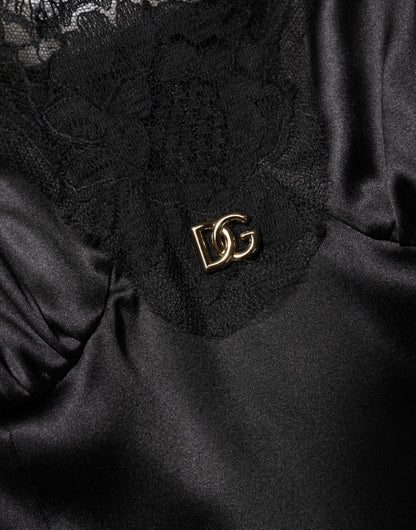 Black Silk Blend Lace Trim Sleeveless Mini Dress