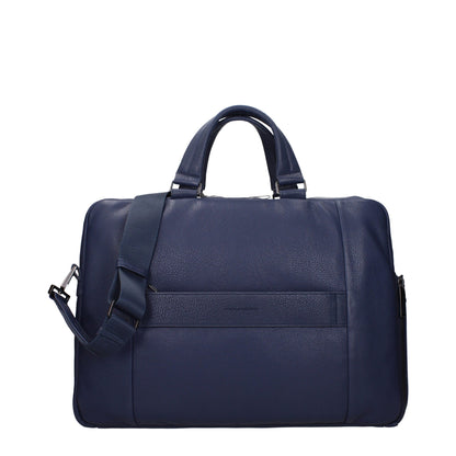 Blue Leather Business And Laptop Bag