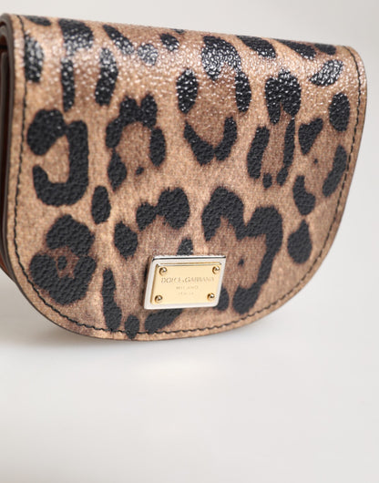 Brown Black Calf Leather Leopard Print Logo Plaque Wallet