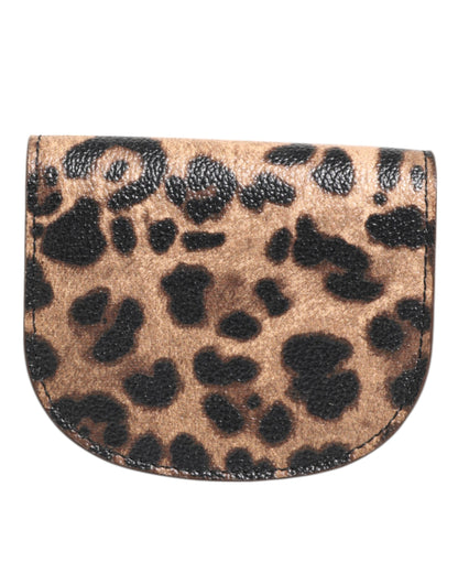 Brown Leopard Print Calf Leather Small Coin Purse Wallet