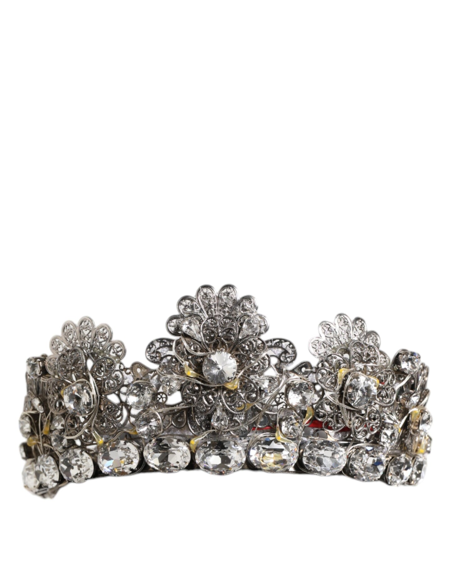 LED Crystal Embellished Silver Floral Filigree Crown Tiara
