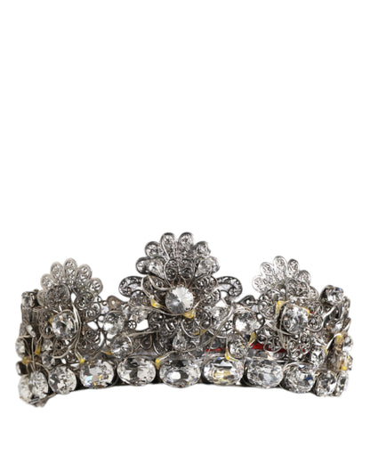 LED Crystal Embellished Silver Floral Filigree Crown Tiara