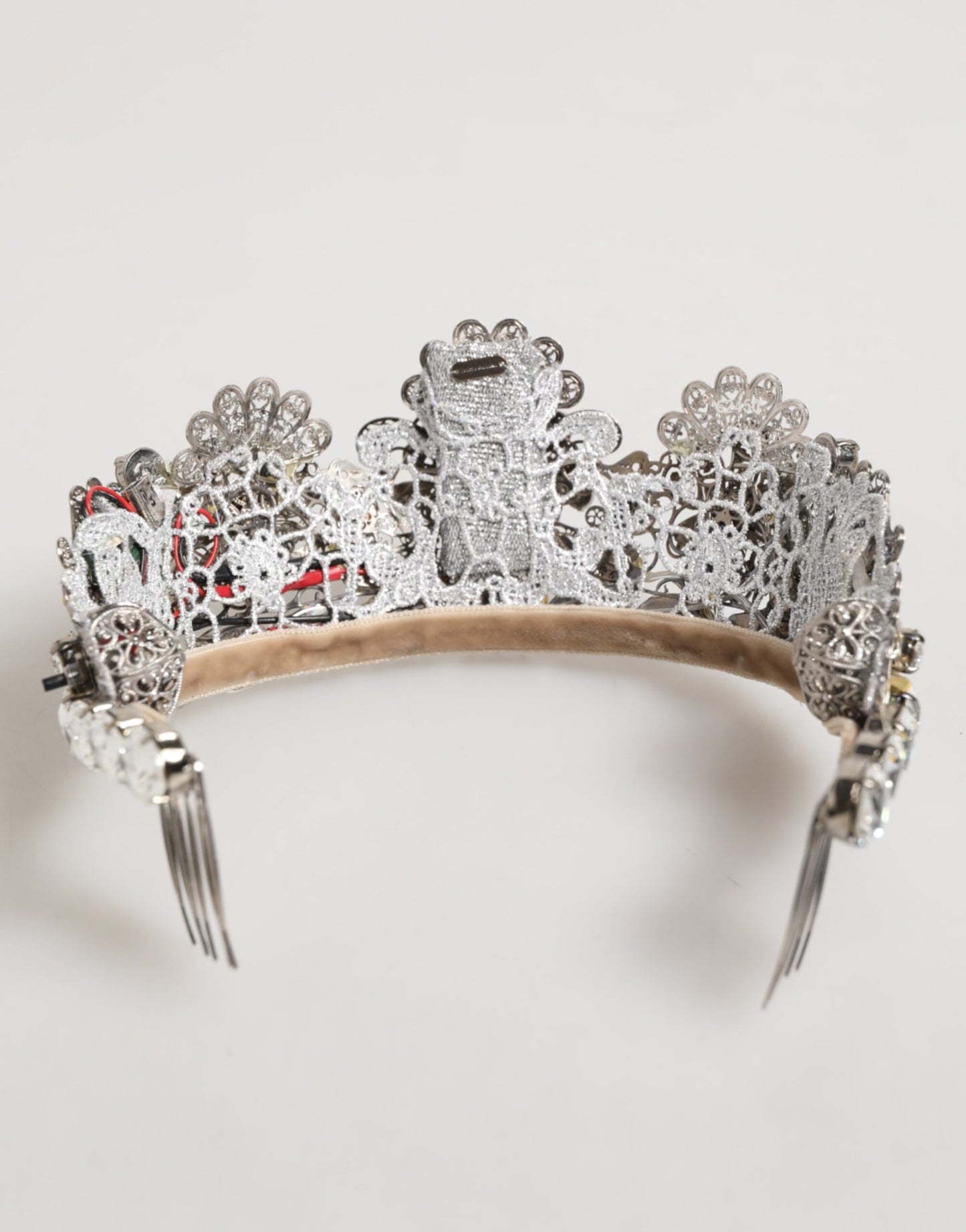 LED Crystal Embellished Silver Floral Filigree Crown Tiara
