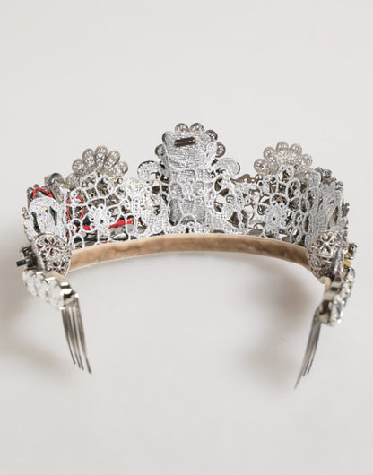 LED Crystal Embellished Silver Floral Filigree Crown Tiara