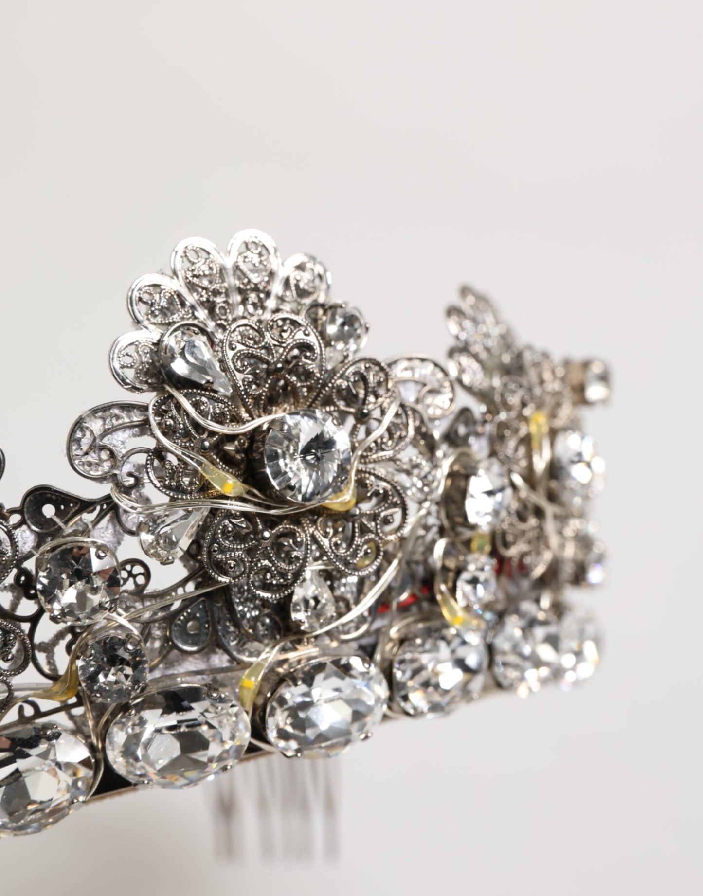 LED Crystal Embellished Silver Floral Filigree Crown Tiara