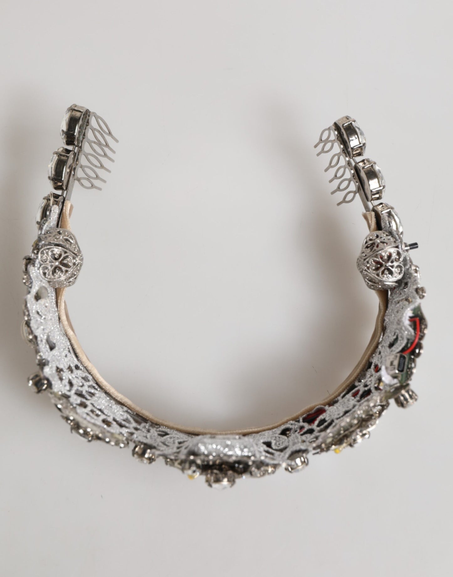 LED Crystal Embellished Silver Floral Filigree Crown Tiara