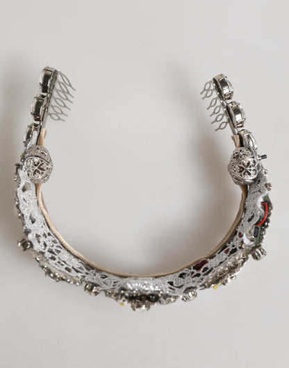 LED Crystal Embellished Silver Floral Filigree Crown Tiara