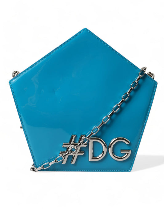 Blue Patent Leather Hashtag DG Shoulder Chain Flap Bag