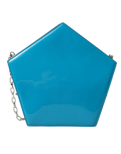 Blue Patent Leather Hashtag DG Shoulder Chain Flap Bag