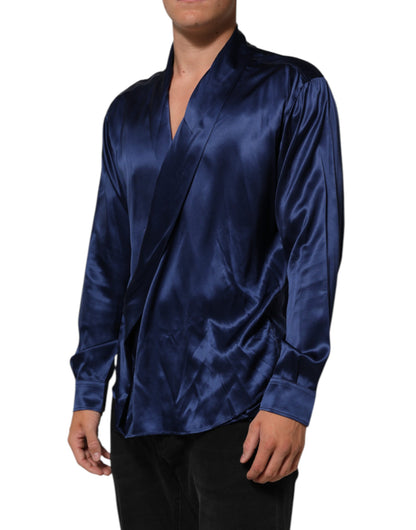Blue Oversize Silk Satin Long Sleeves Shirt