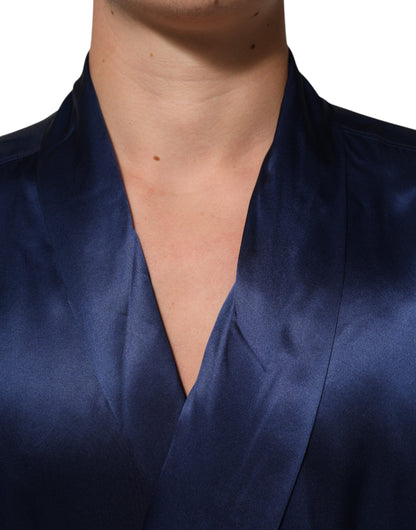 Blue Oversize Silk Satin Long Sleeves Shirt