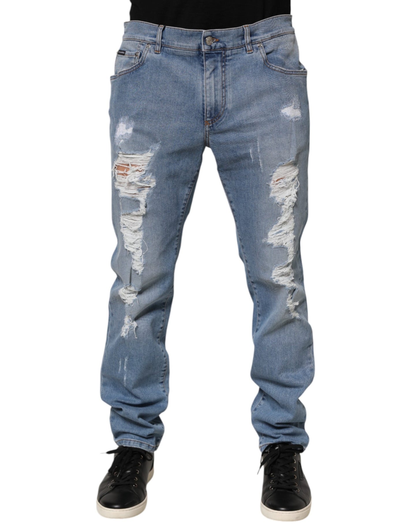 Blue Tattered Slim Fit Cotton Denim Jeans
