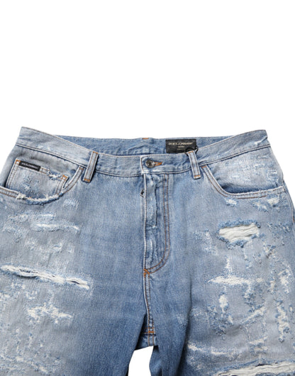 Blue Distressed Ripped Denim Trouser Jeans