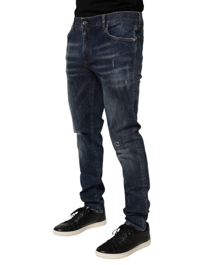 Dark Blue Washed Running Ripped Denim Jeans