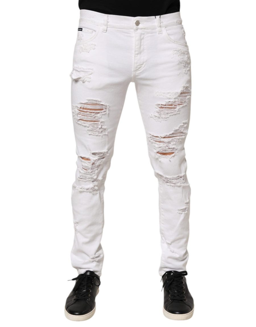 White Distressed Ripped Denim Trouser Jeans