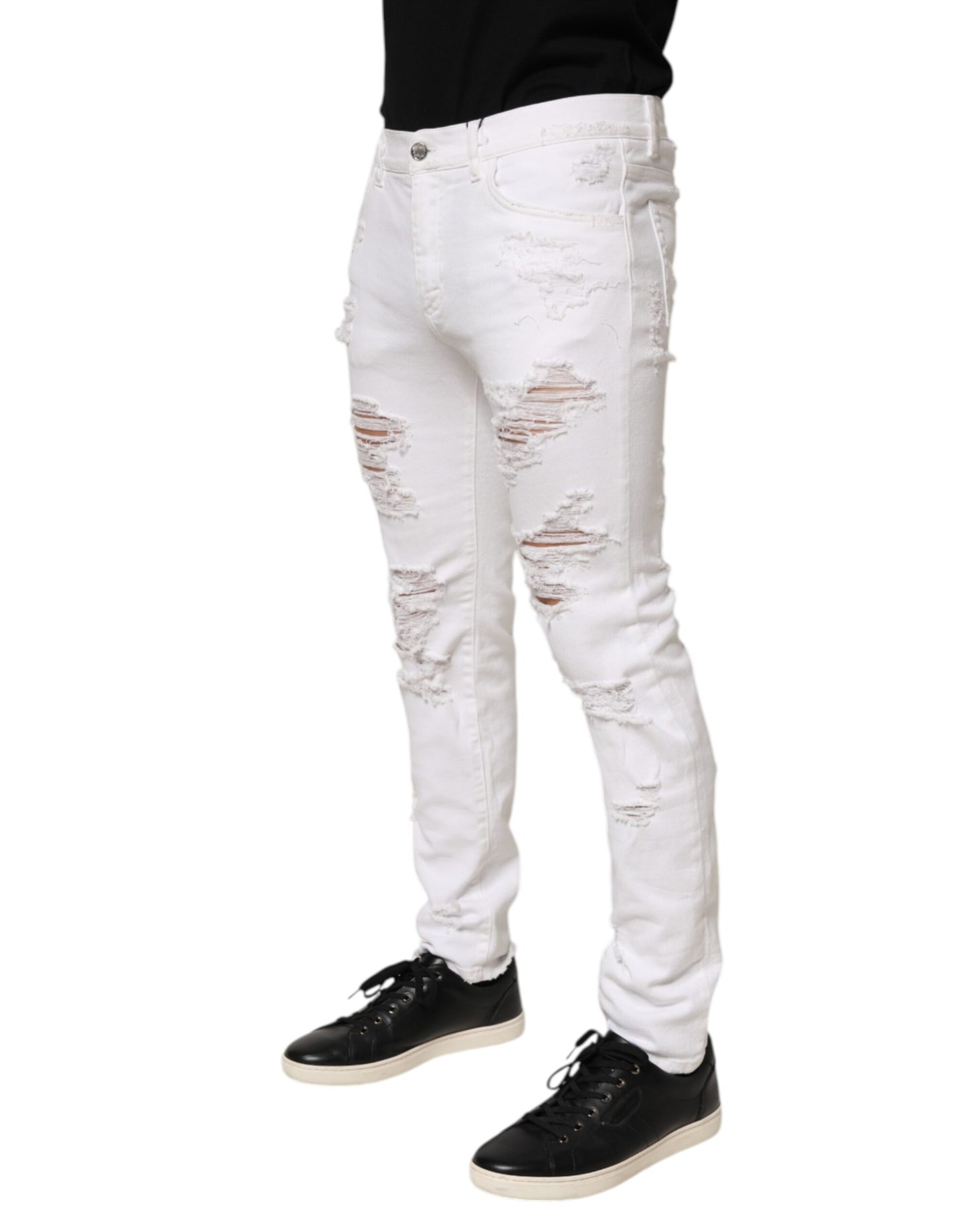 White Distressed Ripped Denim Trouser Jeans