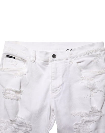 White Distressed Ripped Denim Trouser Jeans