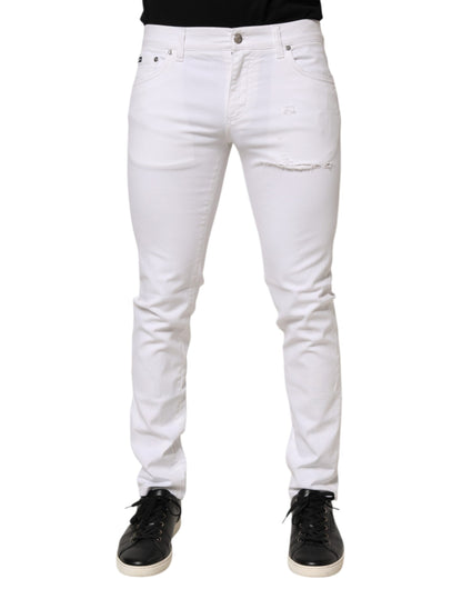 White Ripped Cotton Skinny Men Denim Jeans