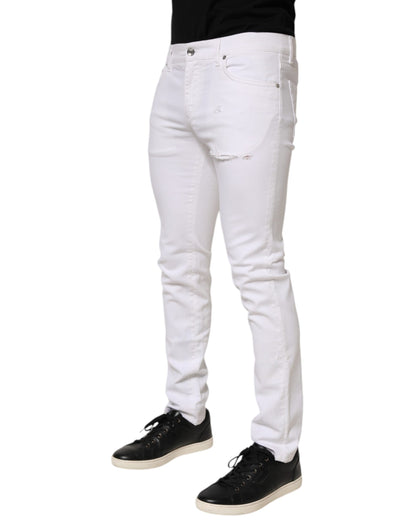 White Ripped Cotton Skinny Men Denim Jeans