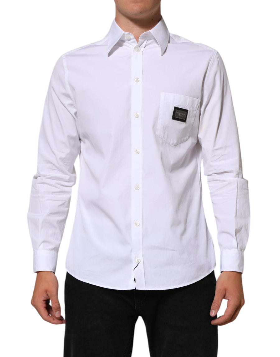 White Logo Plaque Collared Formal Dress  Shirt