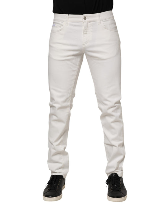 Off White Cotton Stretch Slim Fit Denim Jeans