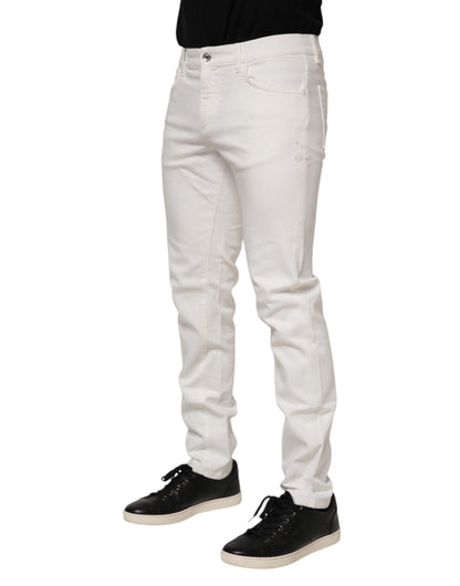 Off White Cotton Stretch Slim Fit Denim Jeans