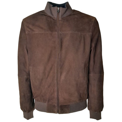 Brown Calfskin Men Bomber Jacket