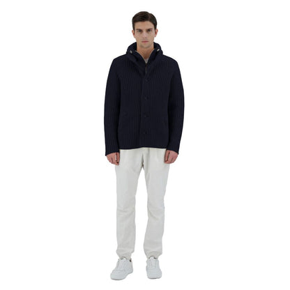 Blue Wool Men Bomber Jacket