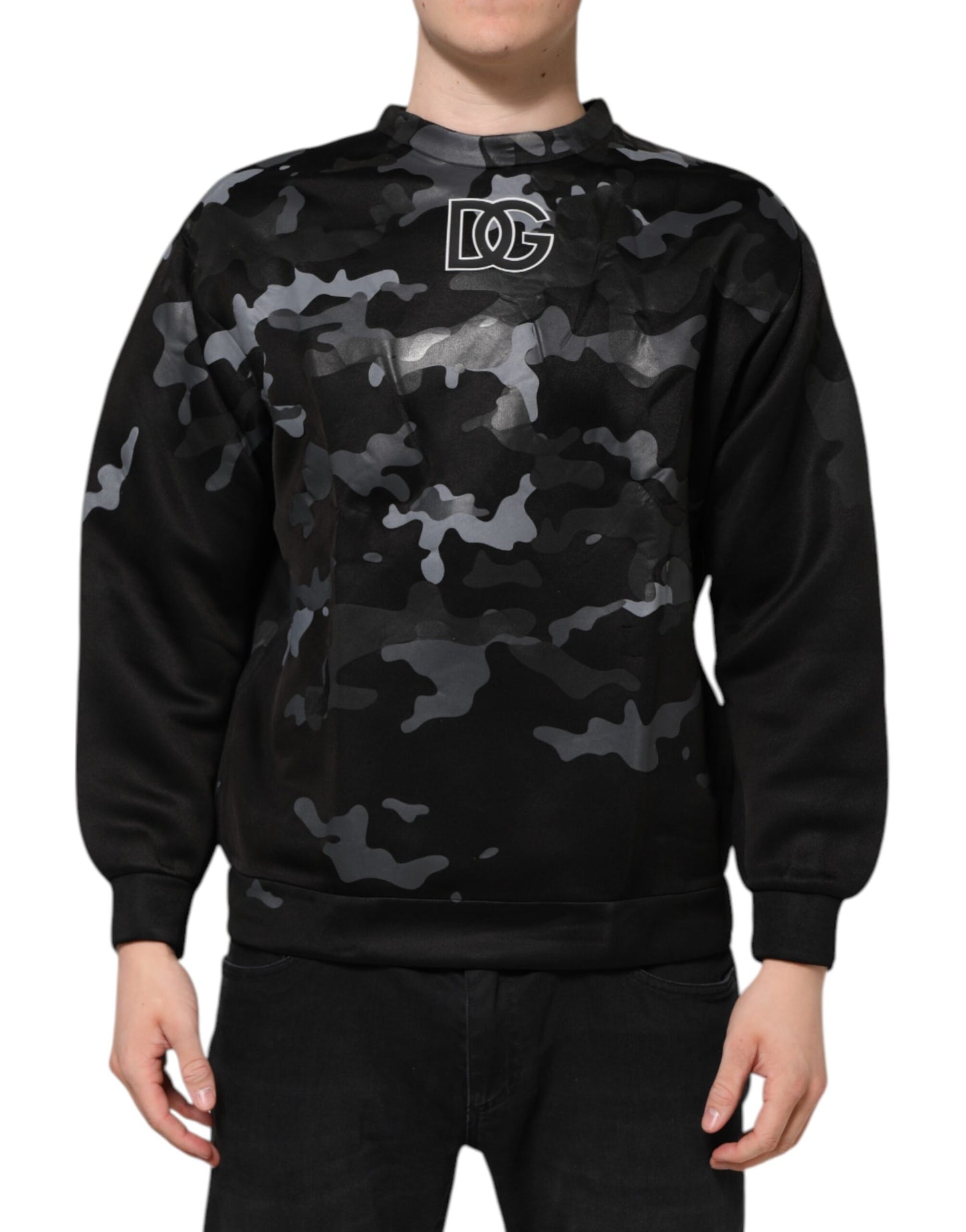 Black Camouflage Round Neck Sweatshirt Sweater