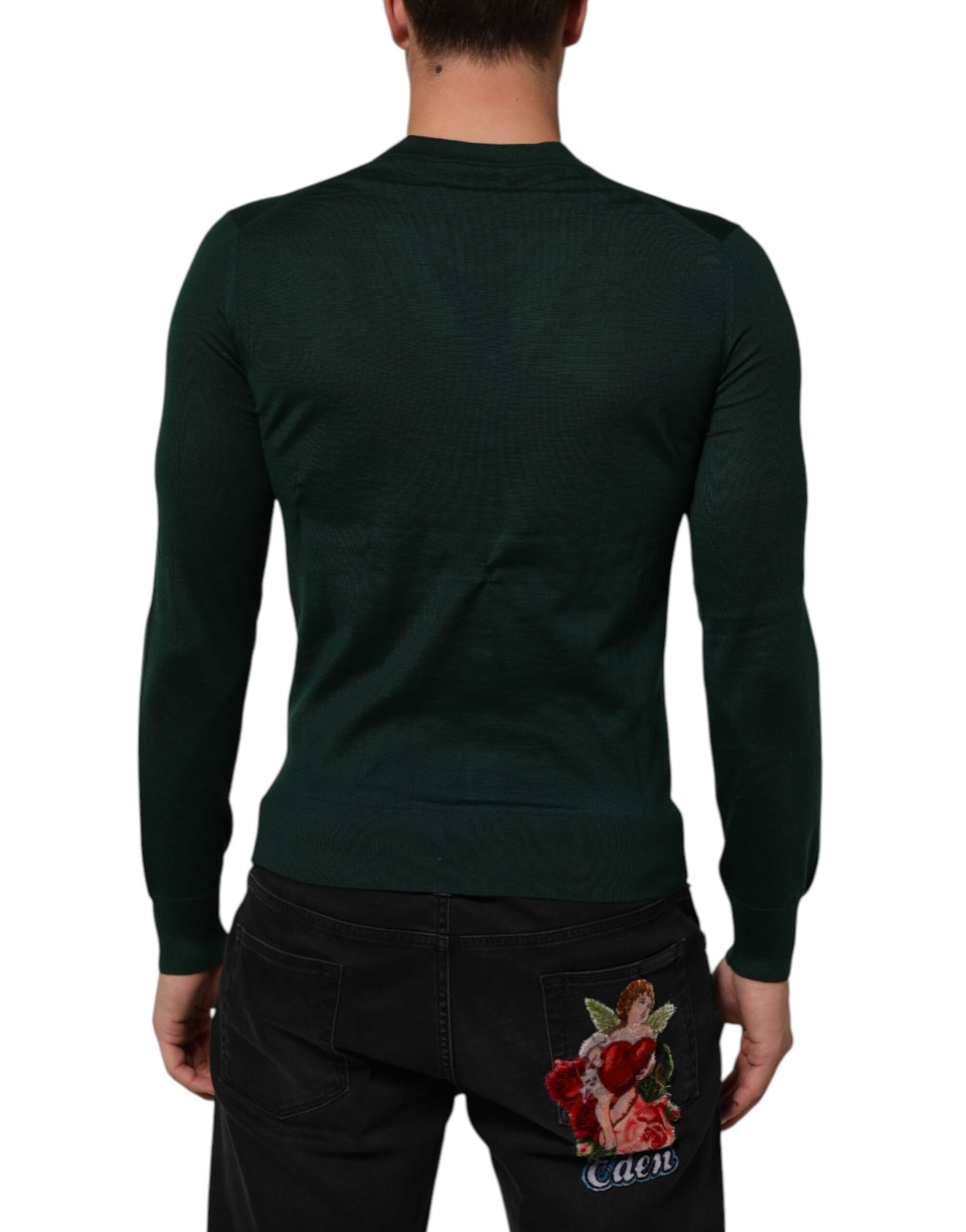 Dark Green Button Down Men Cardigan Sweater