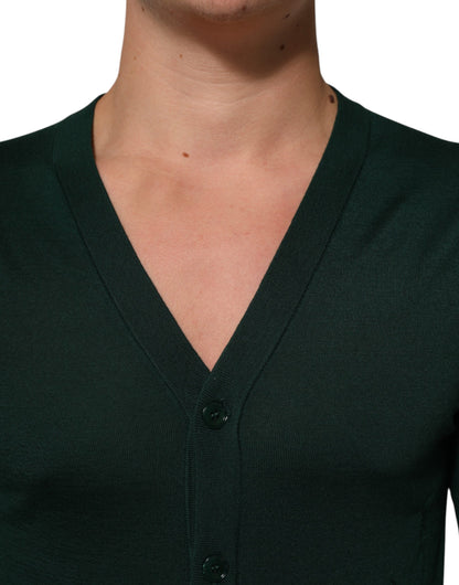 Dark Green Button Down Men Cardigan Sweater