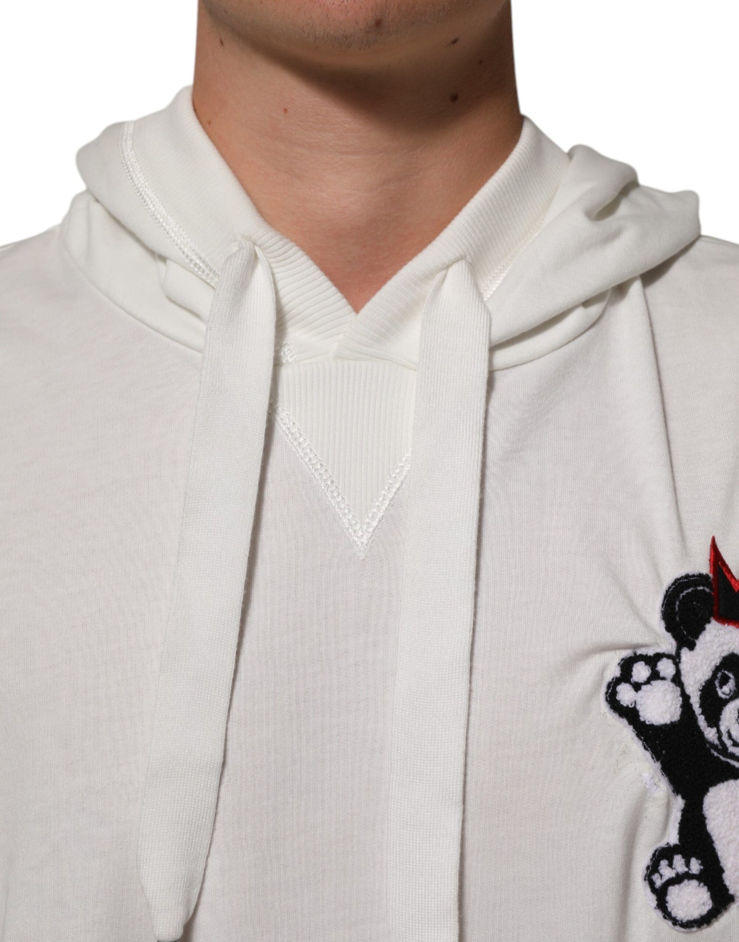 Off White Cotton Panda Hooded Sweatshirt Sweater