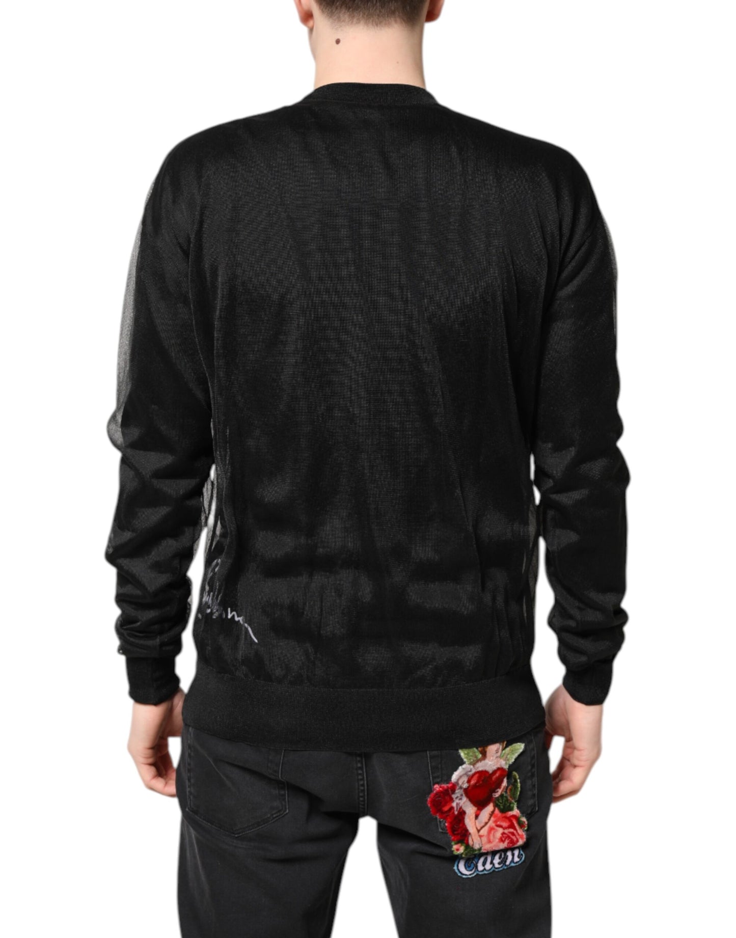 Black Logo Polyester CrewNeck Sweatshirt Sweater