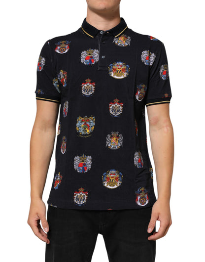 Blue Heraldic Crest Print Polo Shirt T-shirt