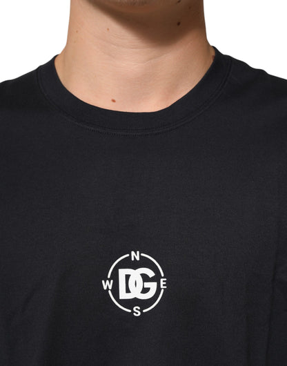 Black Logo Compass Cotton Crew Neck T-shirt