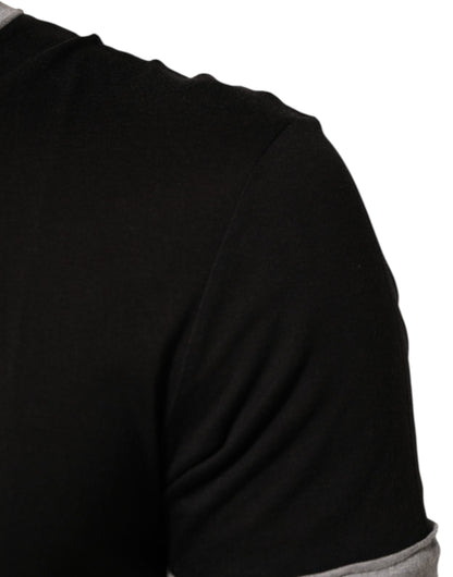 Black Cotton Logo Print Men Crew Neck T-shirt