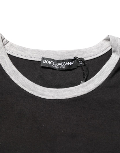 Black Cotton Logo Print Men Crew Neck T-shirt