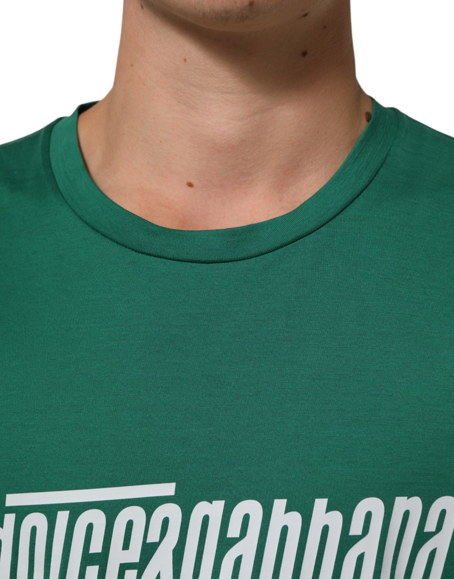Green Cotton Graphic Logo Print Crewneck T-shirt