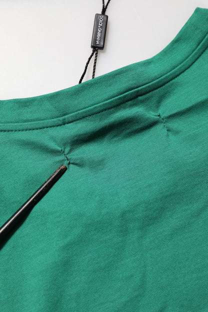 Green Cotton Graphic Logo Print Crewneck T-shirt