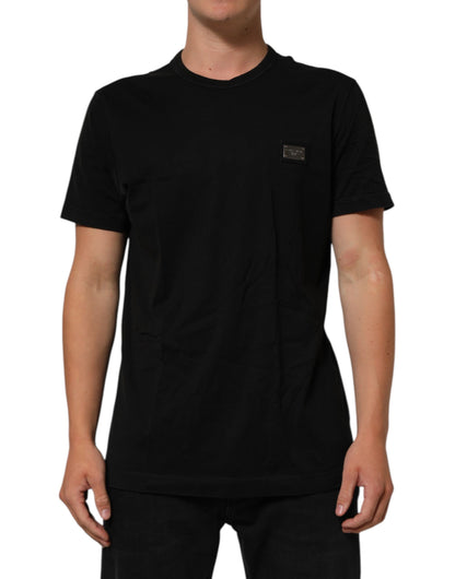 Black Logo Plaque Cotton Crew Neck T-shirt