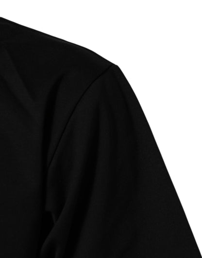 Black Logo Print Cotton Men Crew Neck T-shirt