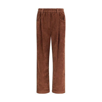 Brown Cotton Casual Pants